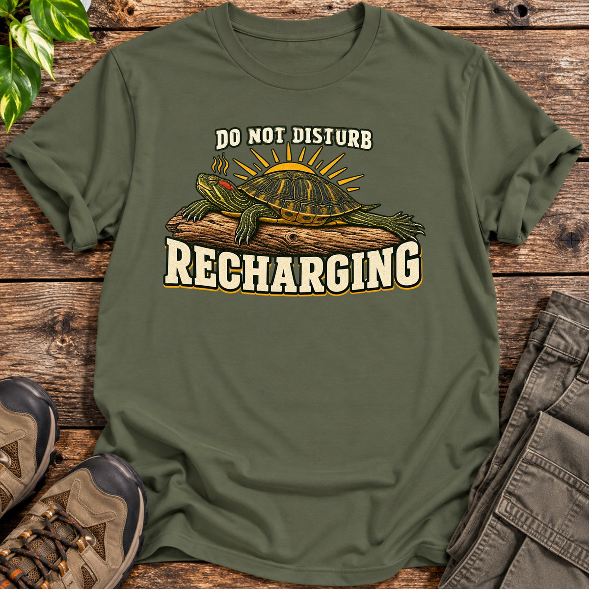 Recharging Turtle T-Shirt - Military Green