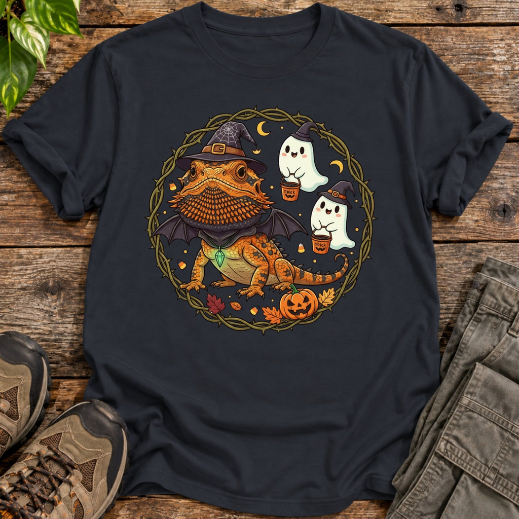 Bearded Dragon Witch Halloween T-Shirt - Black