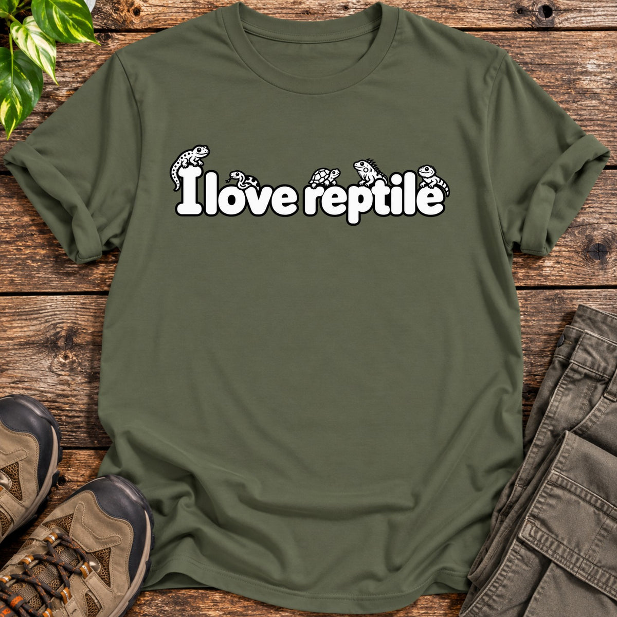 I Love Reptile T-Shirt - Military Green