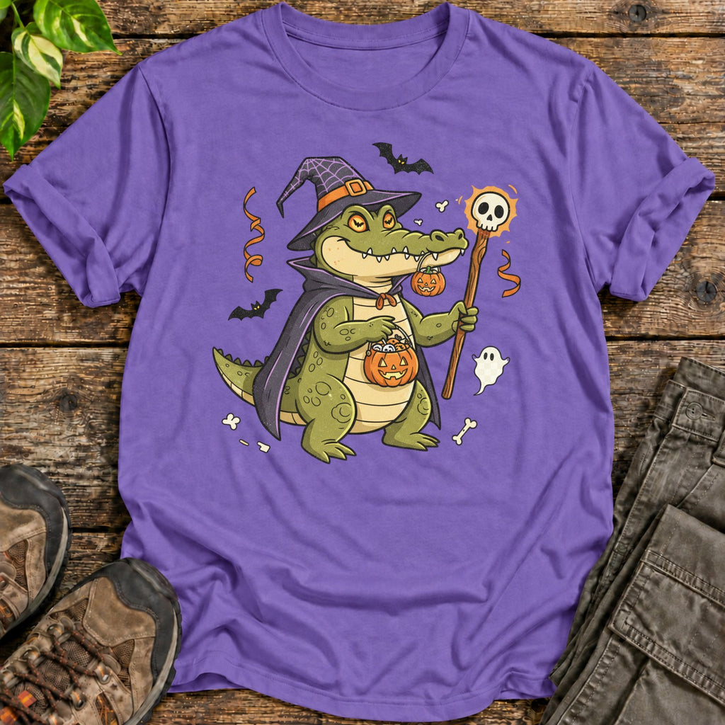 Halloween Witch Alligator T-Shirt - Heather Purple