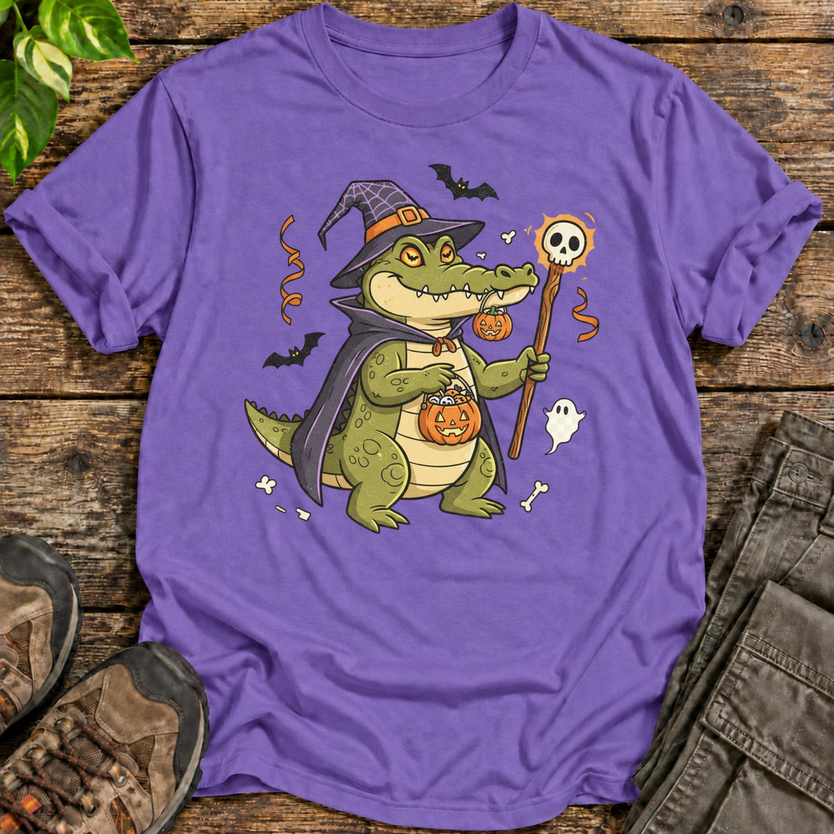 Halloween Witch Alligator T-Shirt - Heather Purple