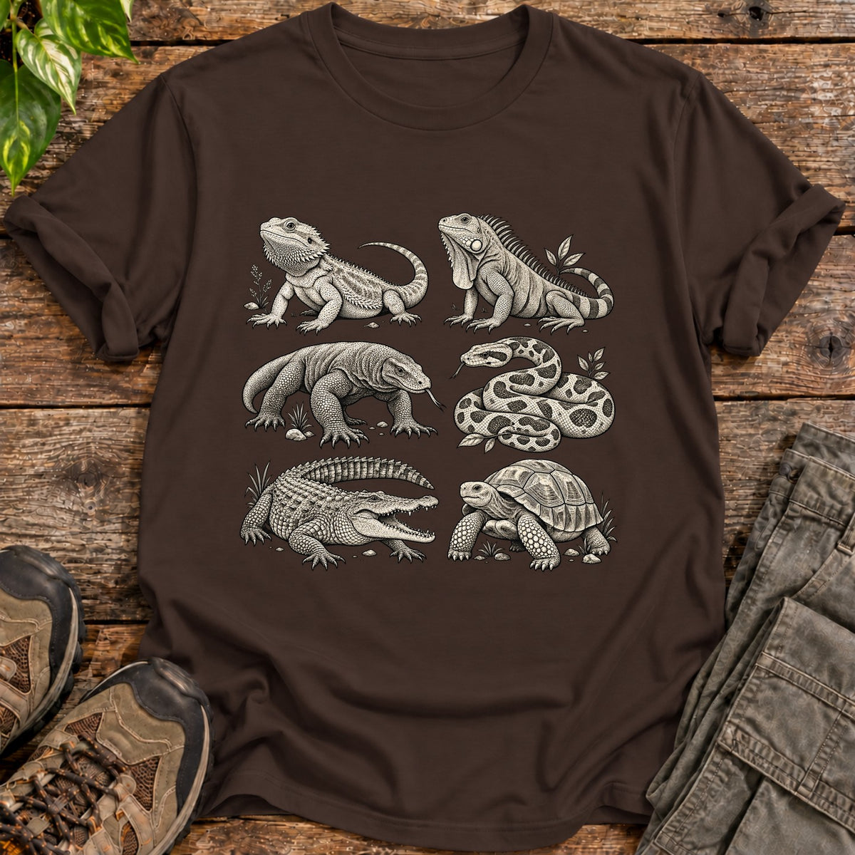 Reptile Species Lineup Graphic T-Shirt - Dark Chocolate