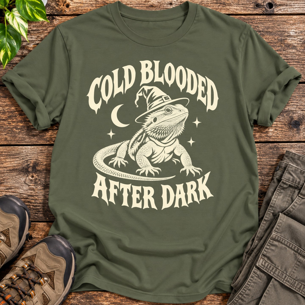 Cold Blooded After Dark Bearded Dragon T-Shirt - Military Green