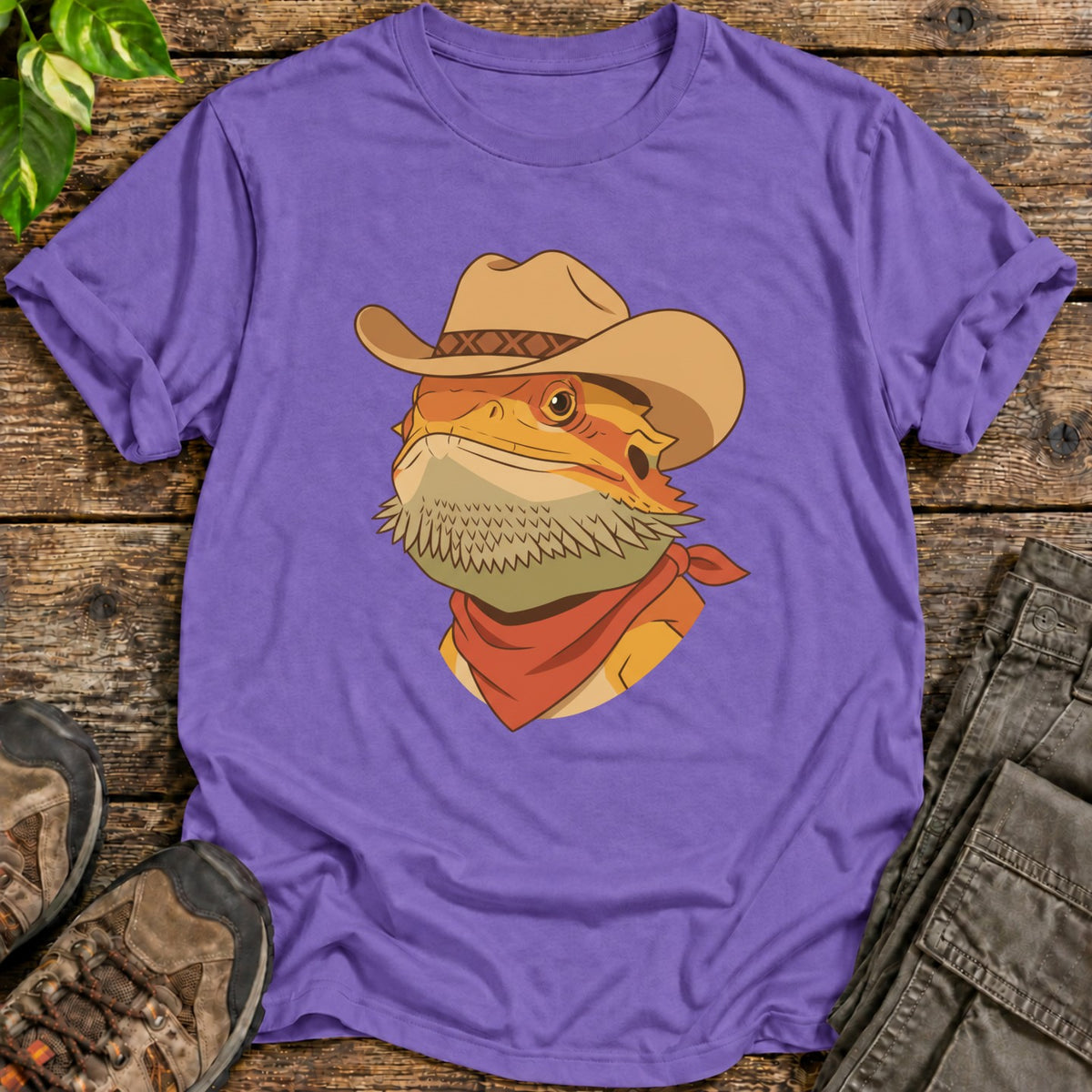 Cowboy Bearded Dragon T-Shirt - Heather Purple