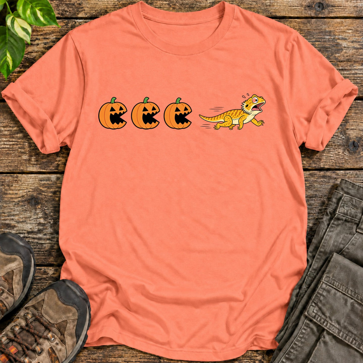 Bearded Dragon Halloween Pumpkin Chase T-Shirt - Heather Orange