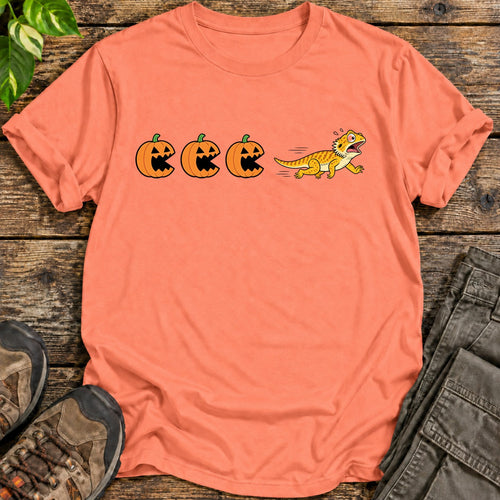 Bearded Dragon Halloween Pumpkin Chase T-Shirt - Heather Orange