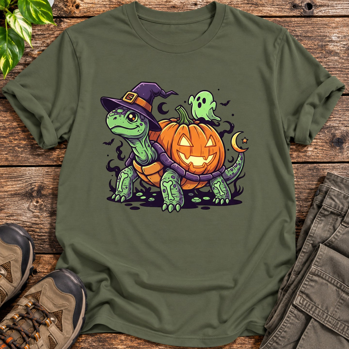 Pumpkin Shell Halloween Tortoise T-Shirt - Military Green