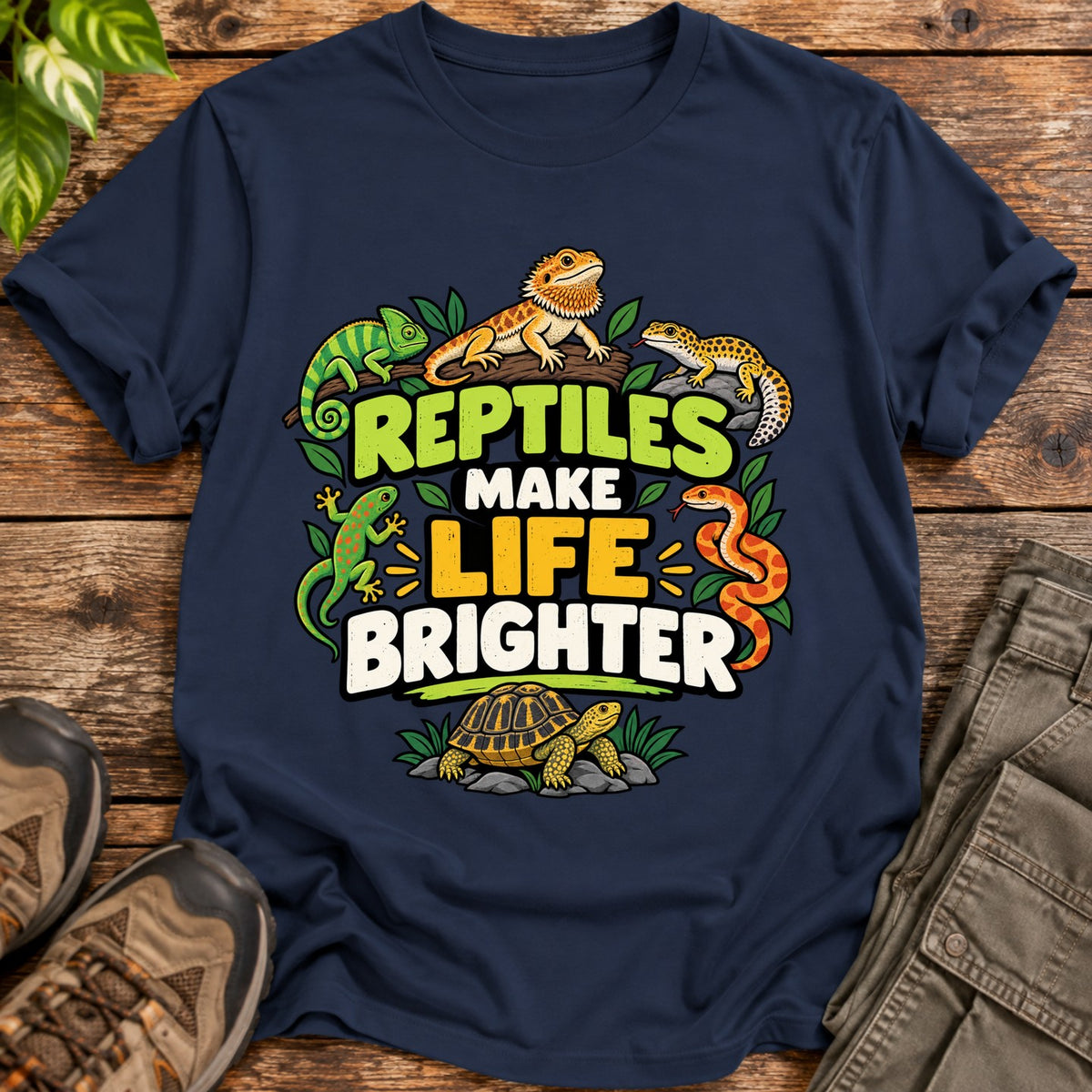 Reptiles Make Life Brighter T-Shirt - Navy Blue