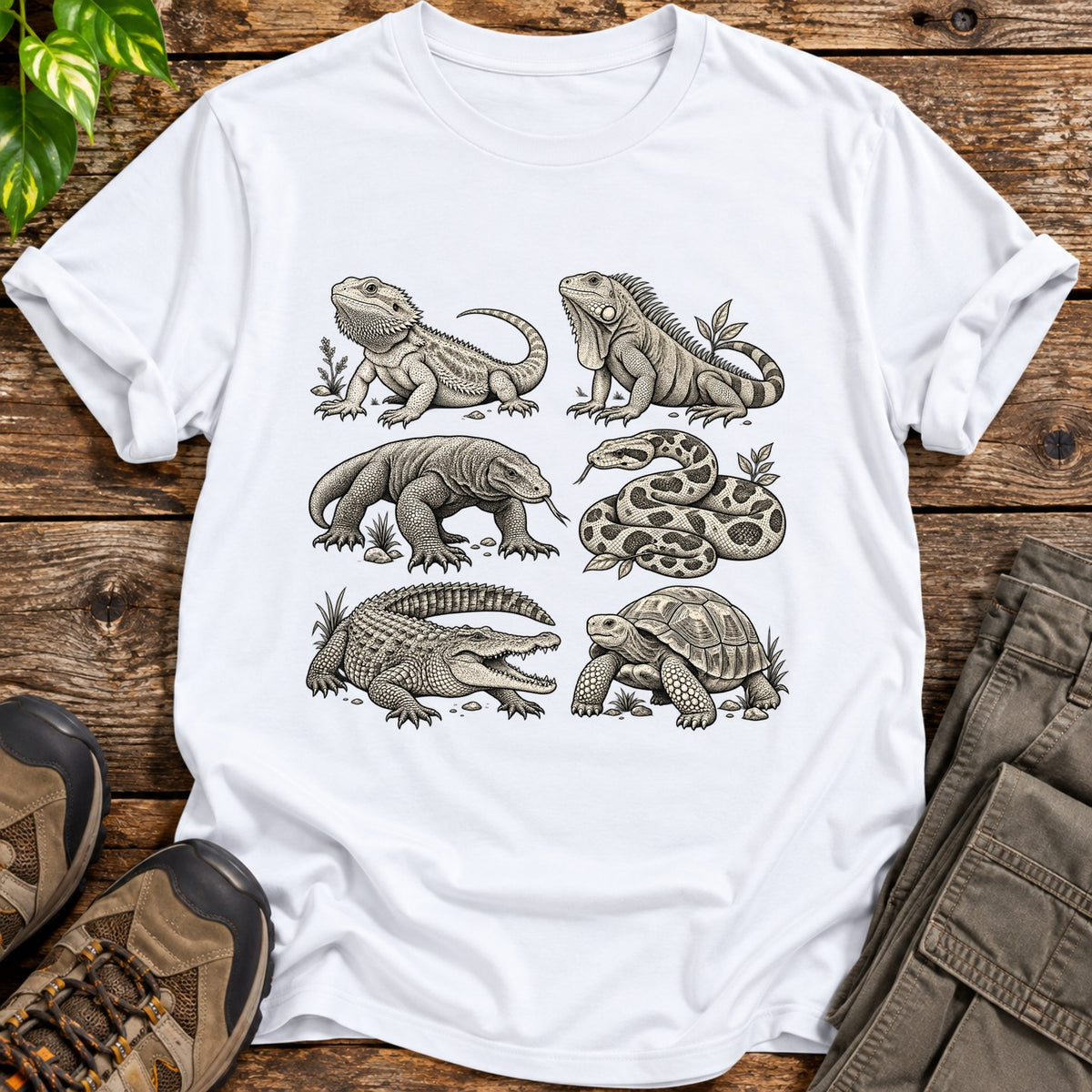 Reptile Species Lineup Graphic T-Shirt - White