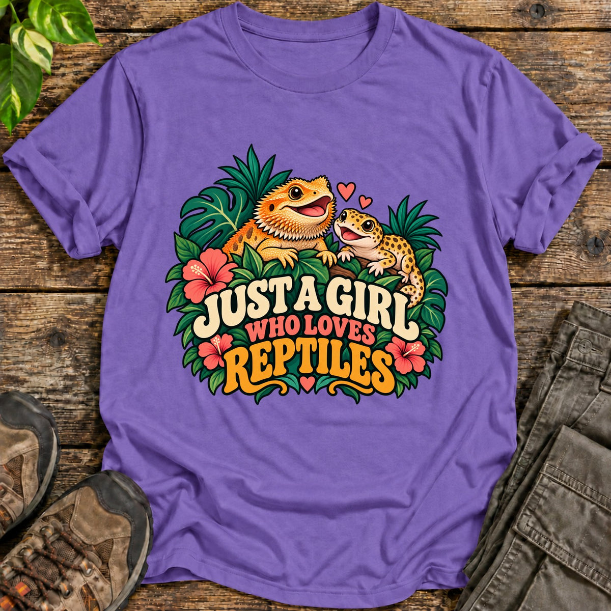 Tropical Reptile Love Shirt - Heather Purple
