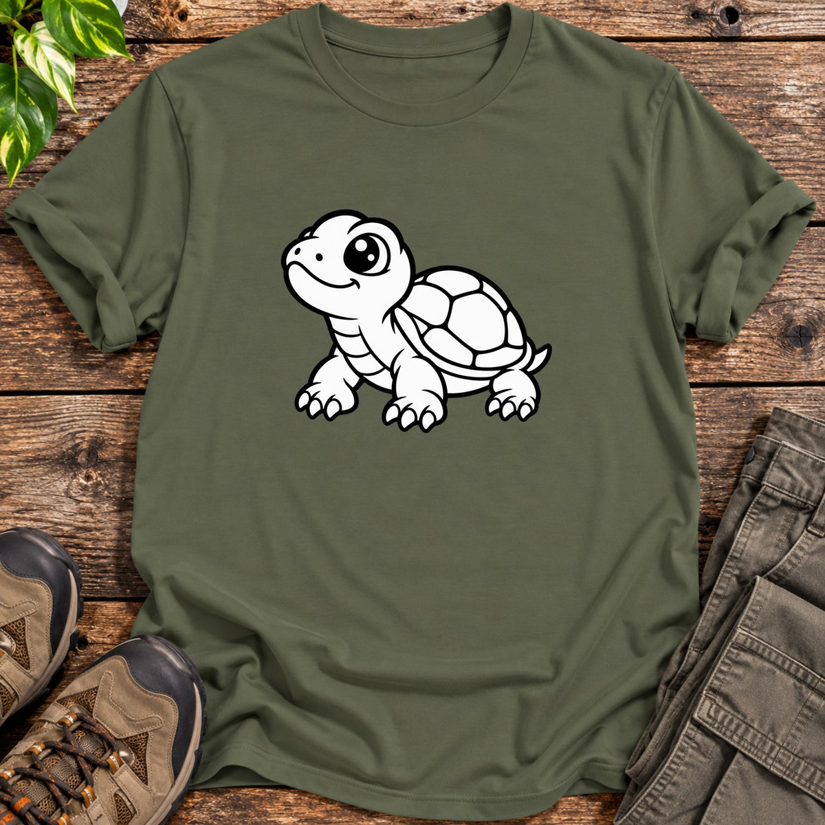 Cute Turtle T-Shirt - Military Green
