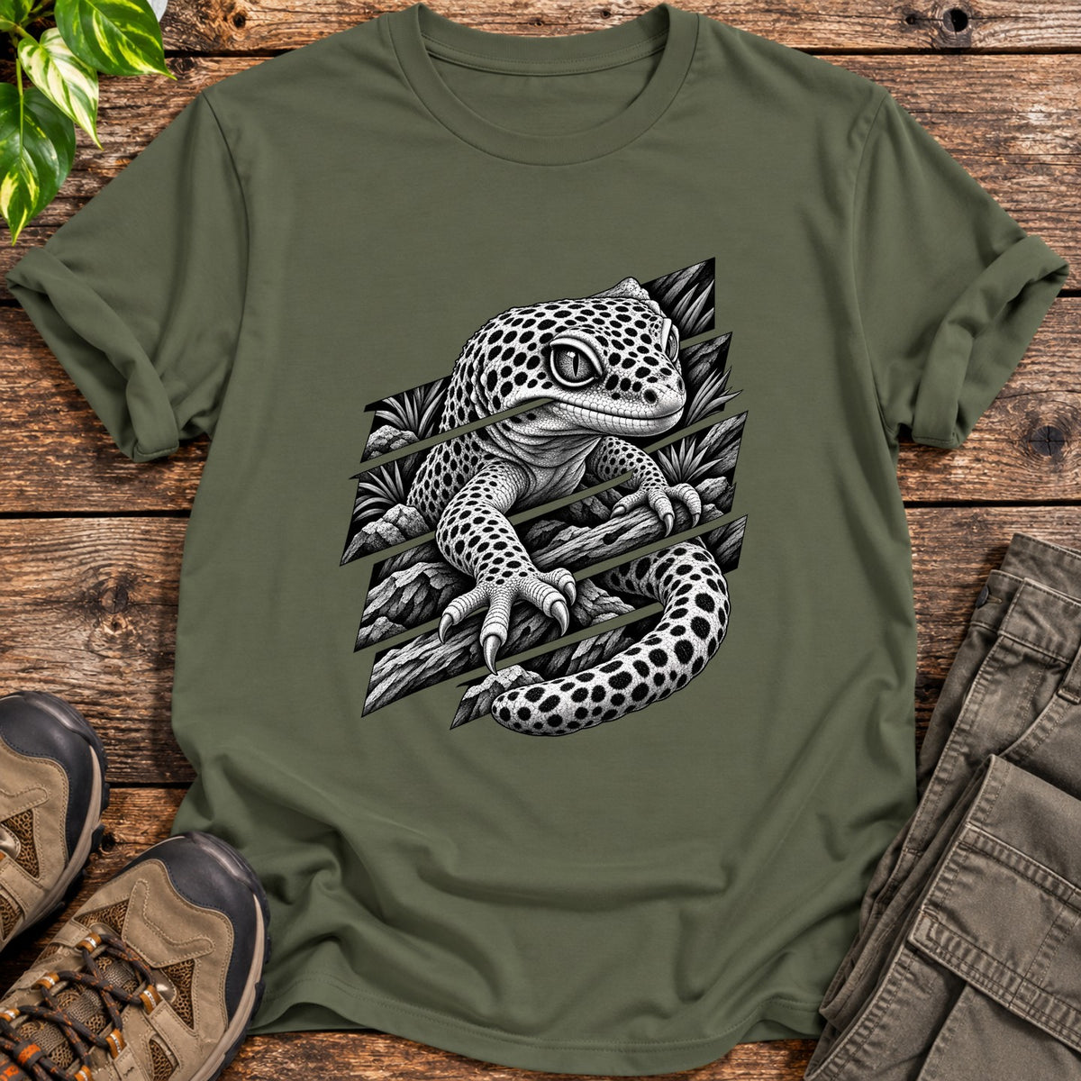 Leopard Gecko Breaking Through - Military Green