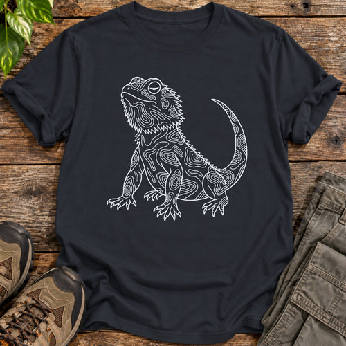 Bearded Dragon Line Art T-Shirt - Black