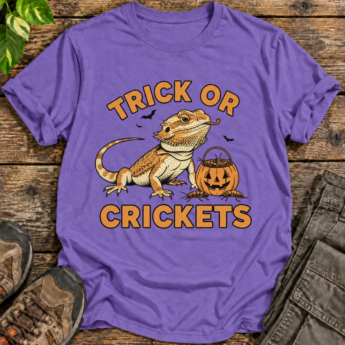 Trick or Crickets Bearded Dragon T-Shirt - Heather Purple
