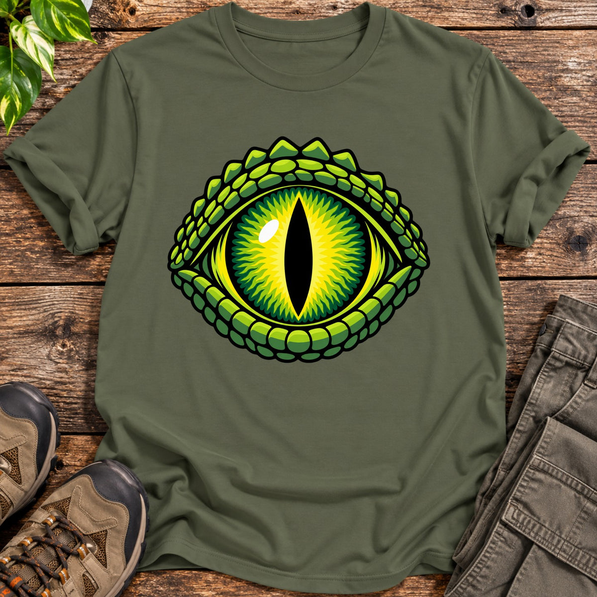 Cold Blooded Gaze Reptile T-Shirt - Military Green