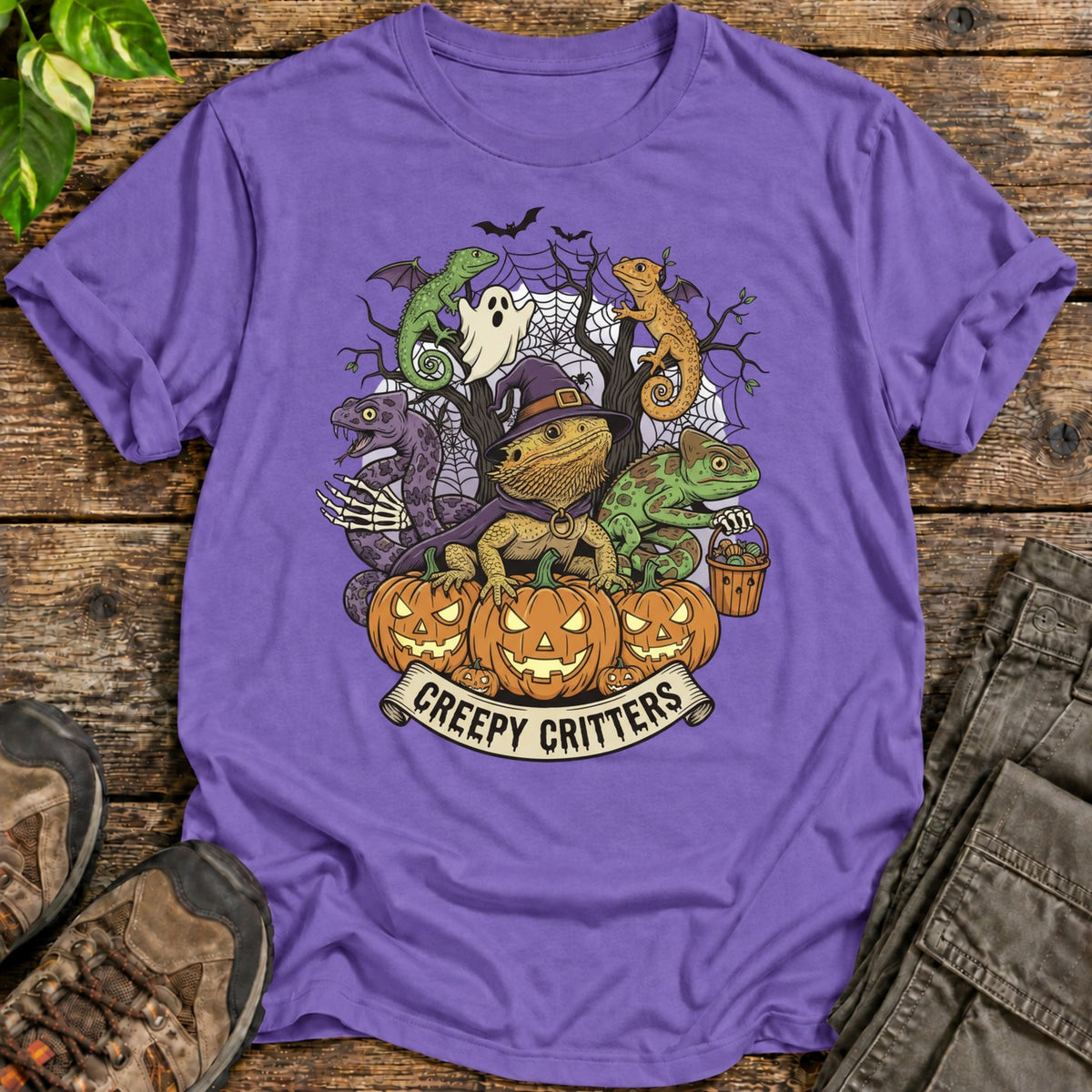 Creepy Critters Reptile Halloween T-Shirt - Heather Purple