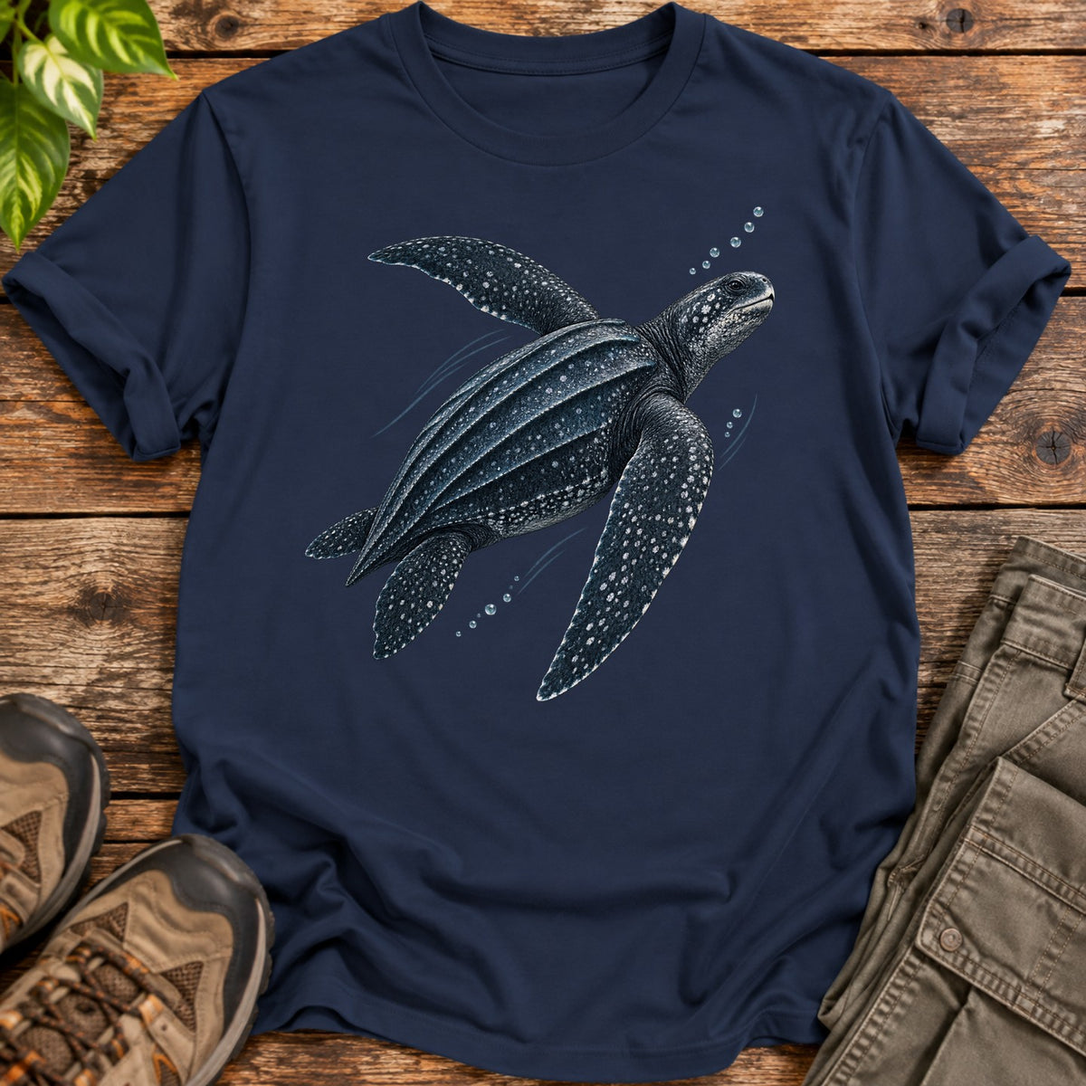 Deep Ocean Leatherback Sea Turtle T-Shirt - Navy Blue