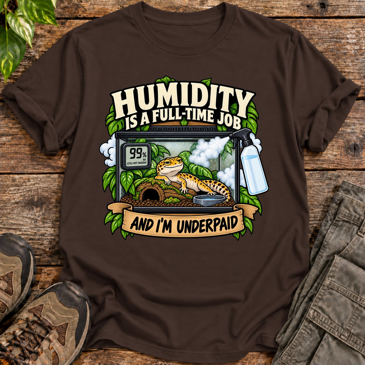 Full Time Job Gecko Keeper T-Shirt - Dark Chocolate