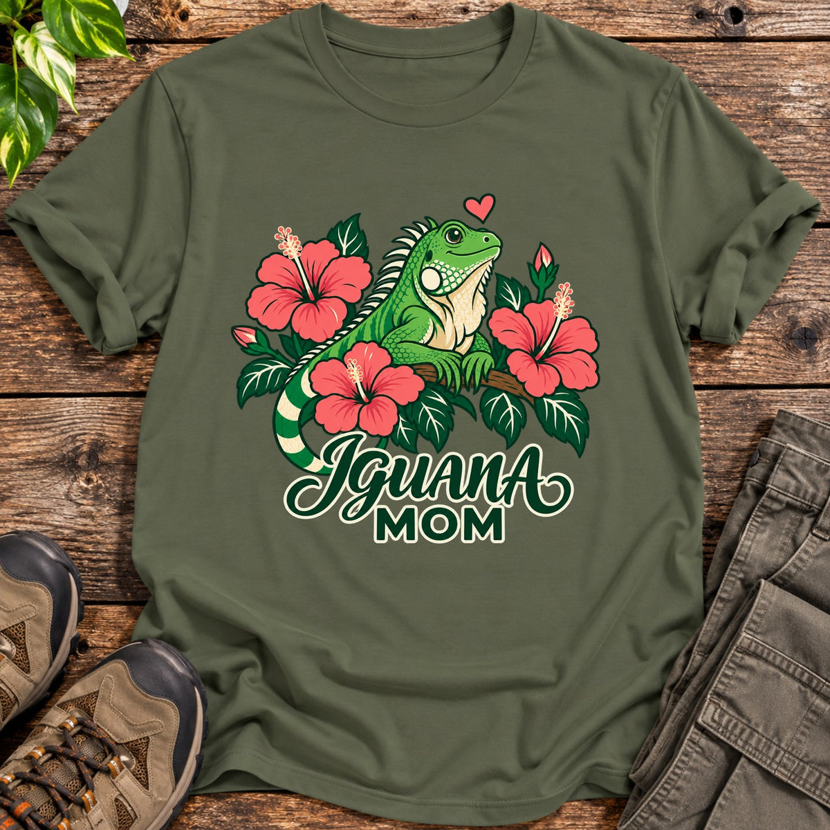 Iguana Mom Shirt - Military Green