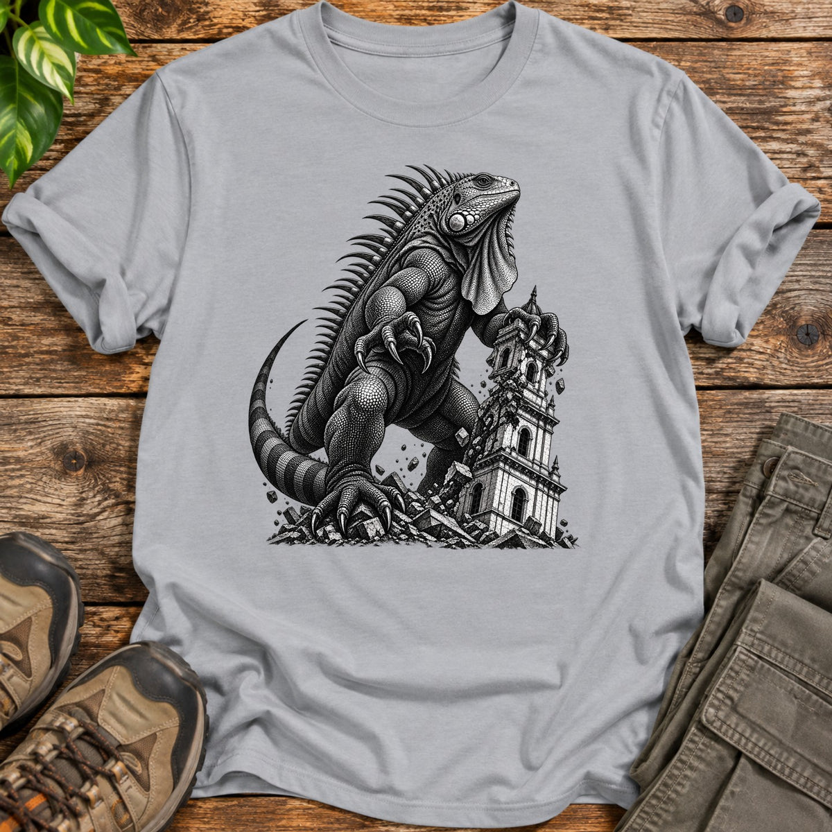 Giant Iguana Rampage T-Shirt - Grey