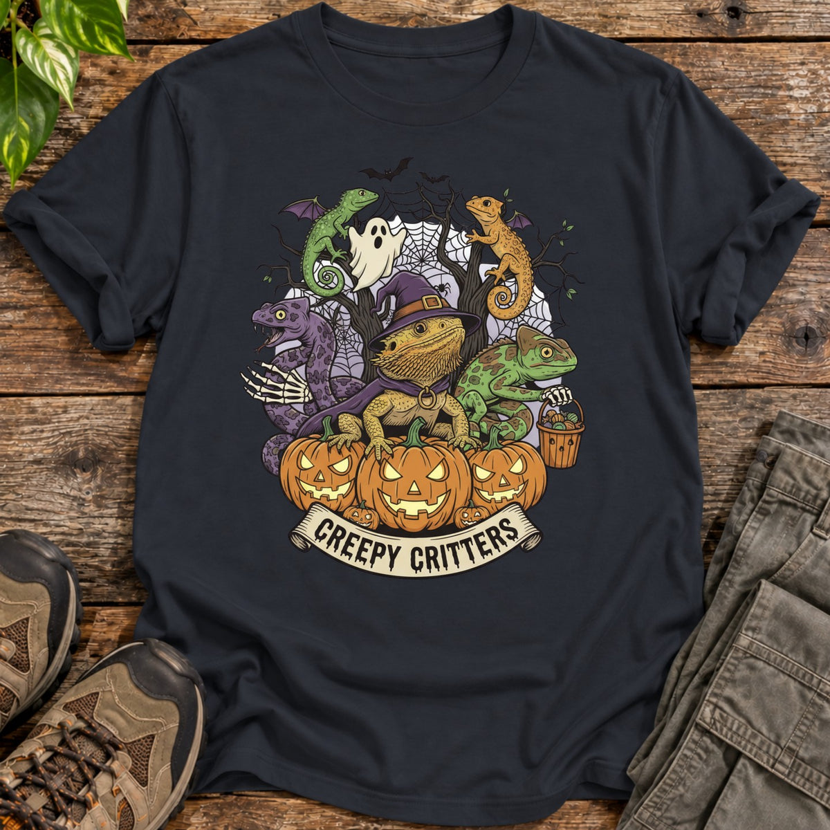 Creepy Critters Reptile Halloween T-Shirt - Black