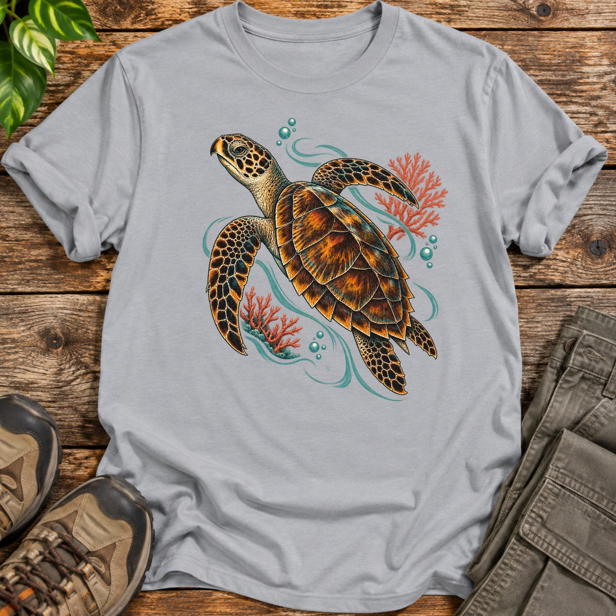 Ocean Coral Reef Sea Turtle T-Shirt - Grey