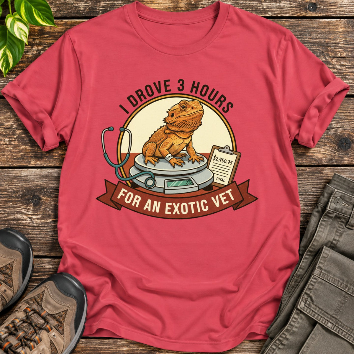 Bearded Dragon Exotic Vet T-Shirt - Heather Red