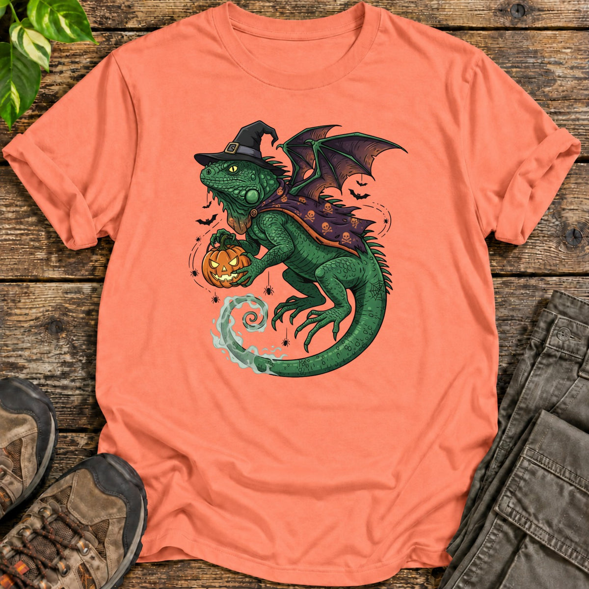 Halloween Witch Iguana T-Shirt - Heather Orange