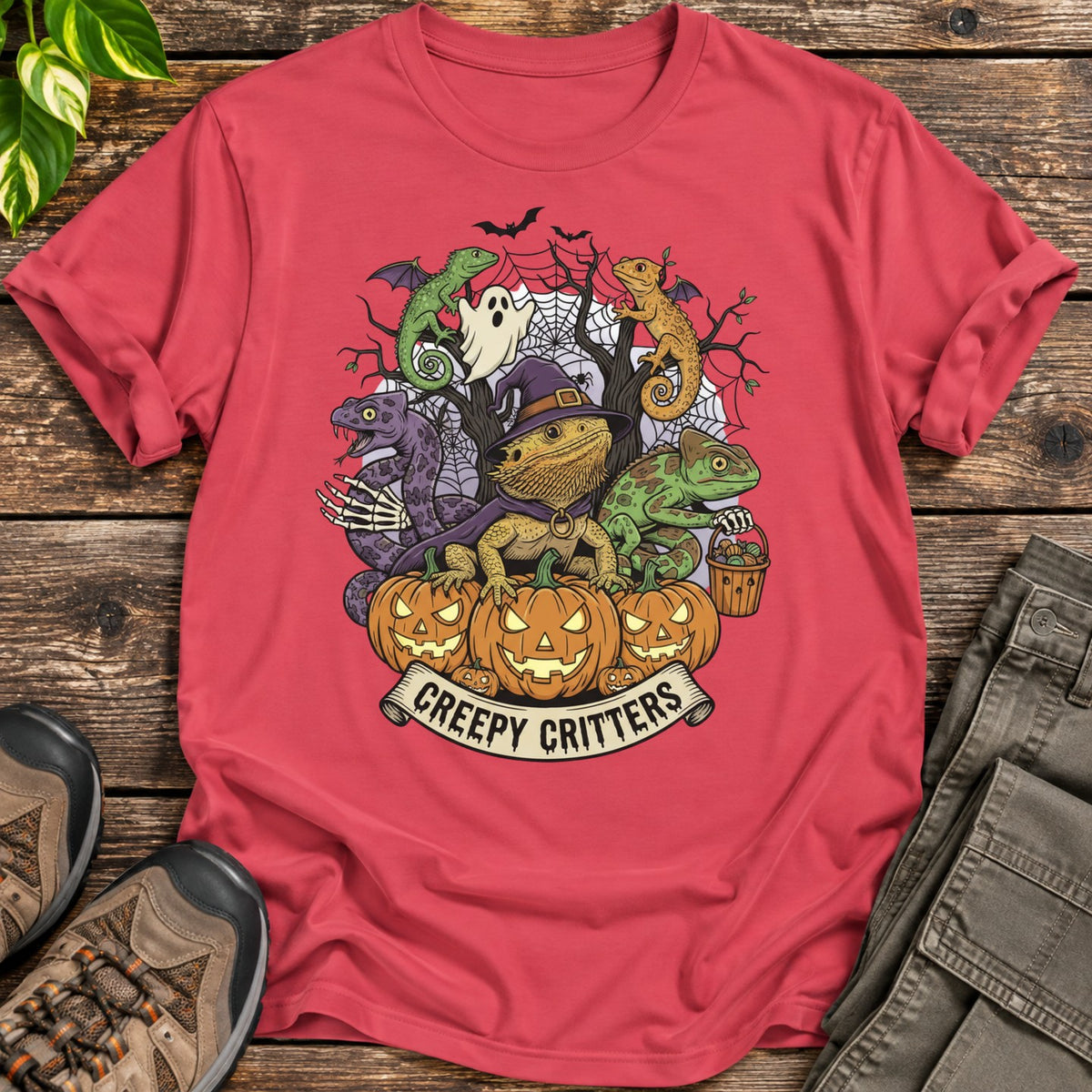 Creepy Critters Reptile Halloween T-Shirt - Heather Red