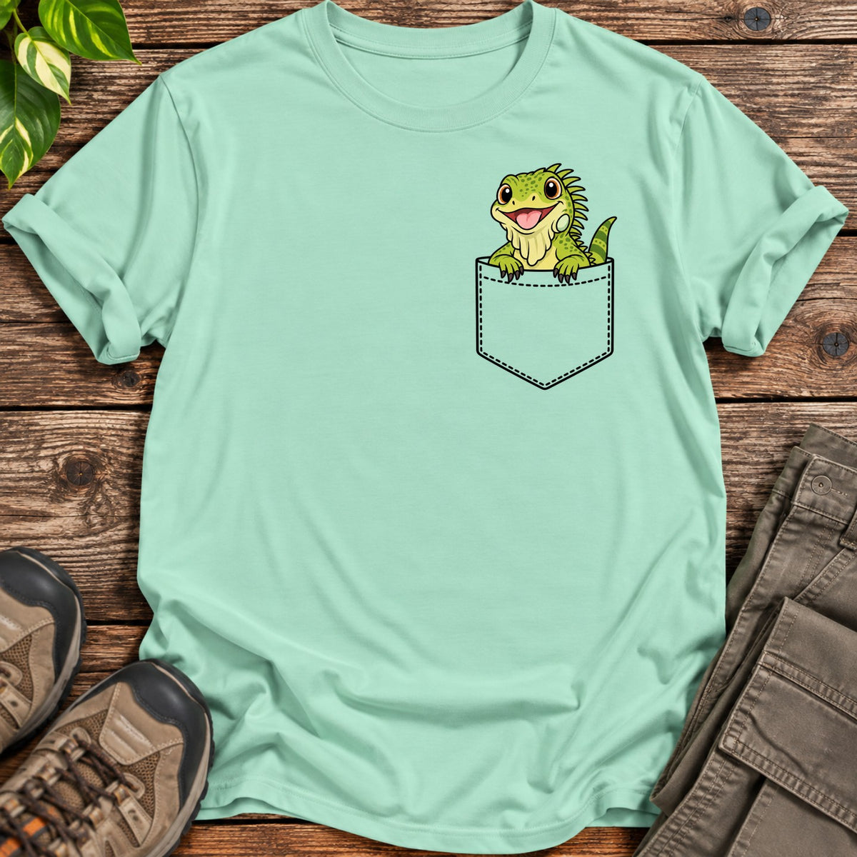 Iguana Pocket T-Shirt - Mint Green