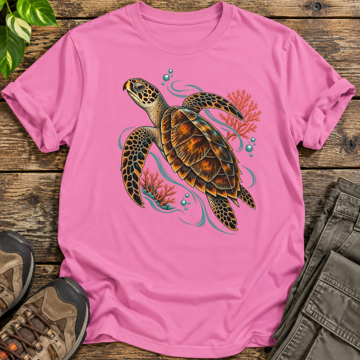 Ocean Coral Reef Sea Turtle T-Shirt - Pink