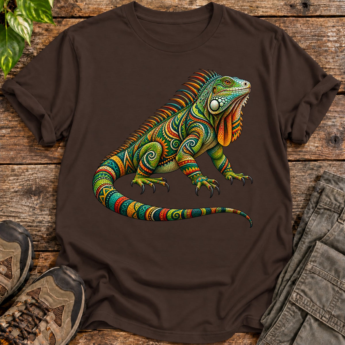 Tribal Spirit Iguana T-Shirt - Dark Chocolate