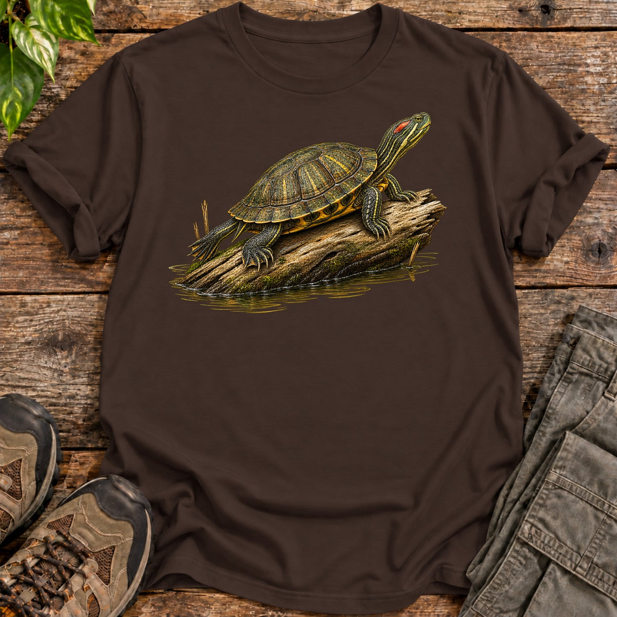Realism Red Eared Slider Turtle T-Shirt - Dark Chocolate