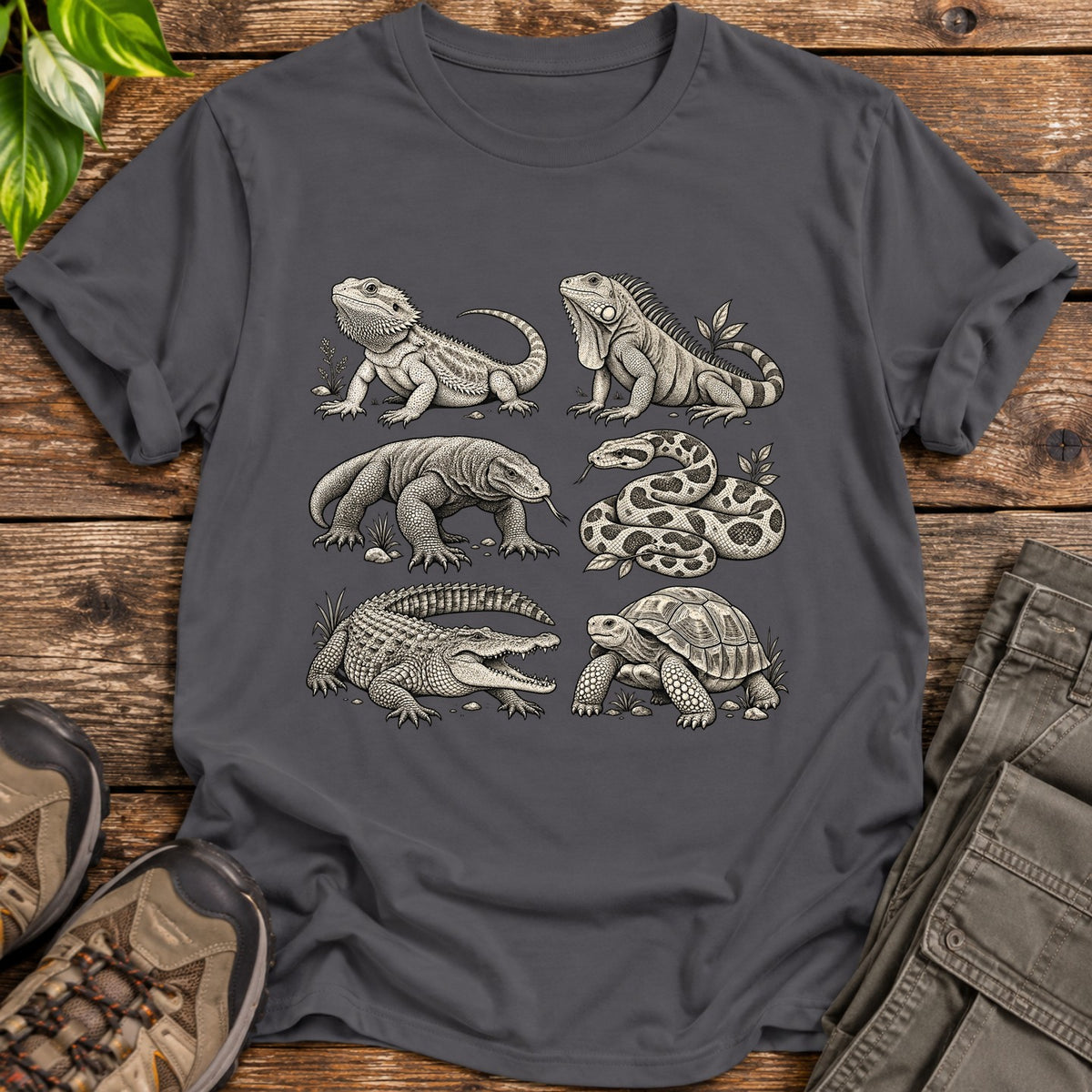 Reptile Species Lineup Graphic T-Shirt - Charcoal