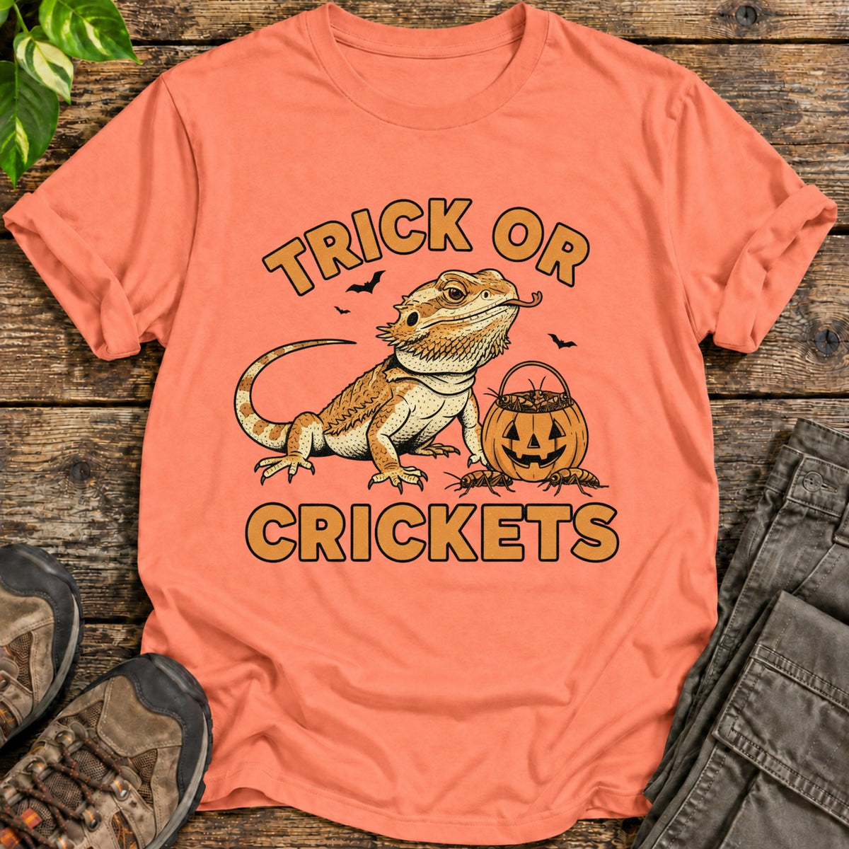 Trick or Crickets Bearded Dragon T-Shirt - Heather Orange