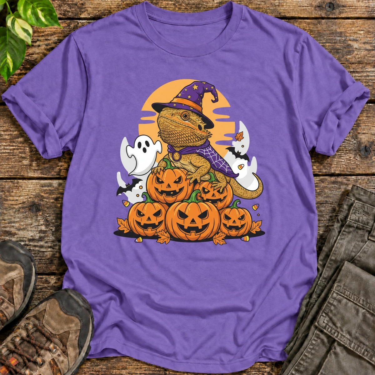 Jack O' Lantern Beardie Shirt T-Shirt - Heather Purple