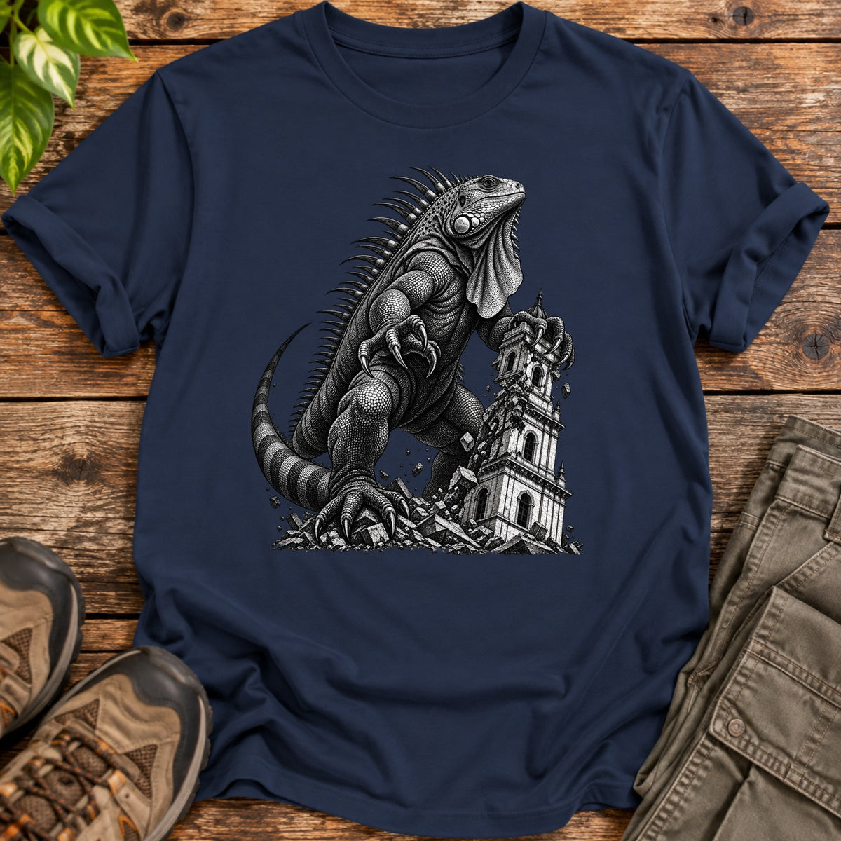 Giant Iguana Rampage T-Shirt - Navy Blue