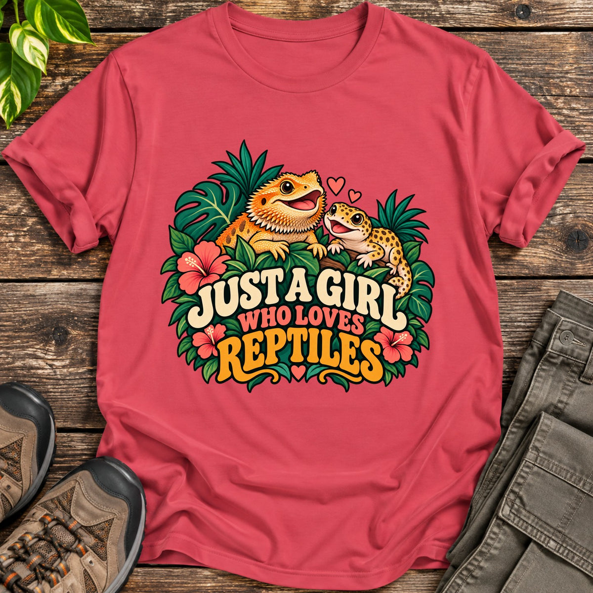 Tropical Reptile Love Shirt - Heather Red