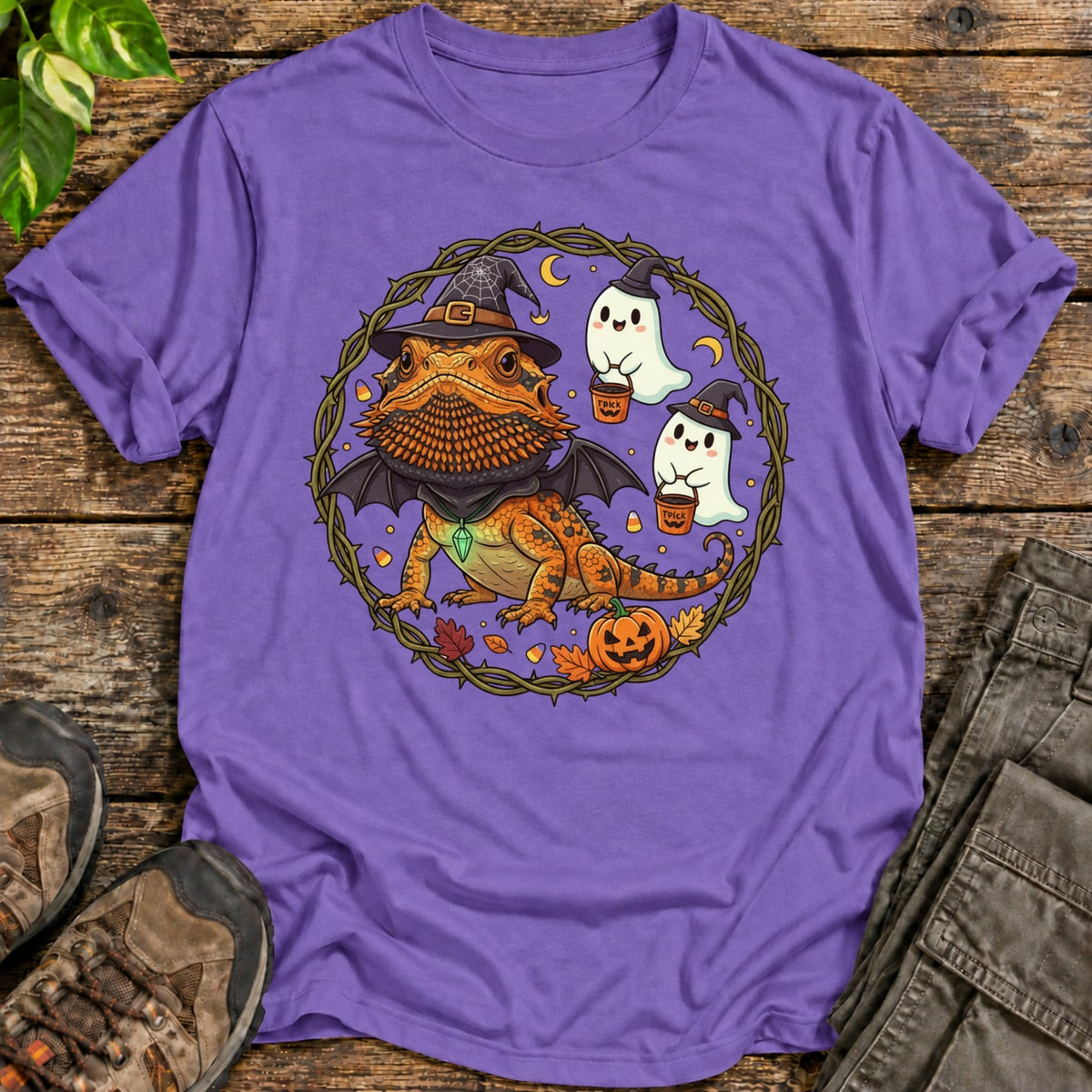 Bearded Dragon Witch Halloween T-Shirt - Heather Purple