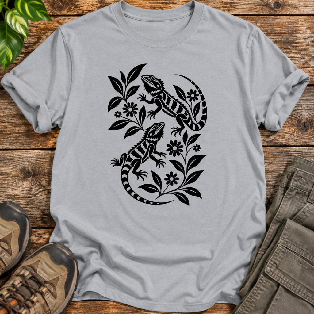 Flower and Bearded Dragon T-Shirt - Grey
