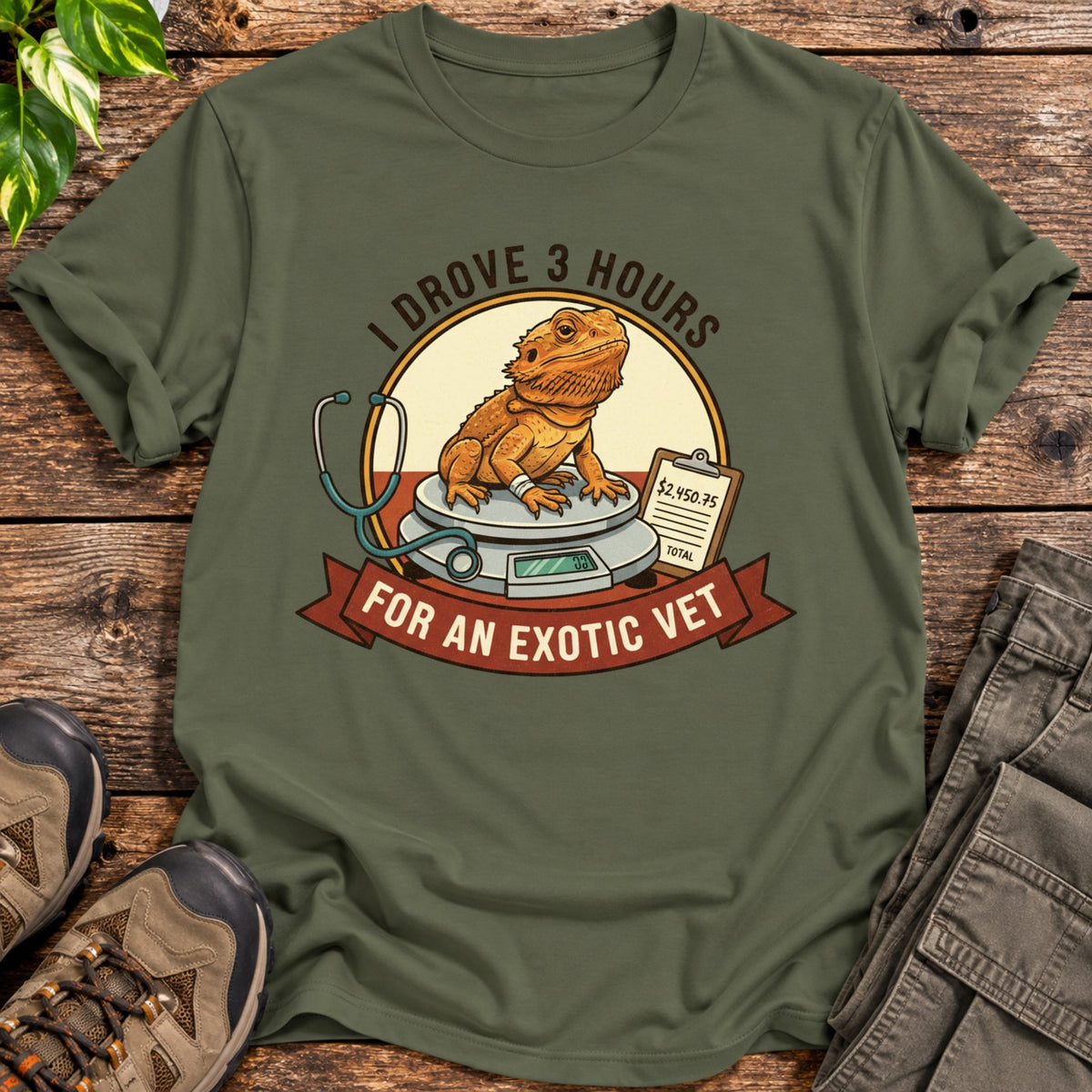 Bearded Dragon Exotic Vet T-Shirt - Military Green