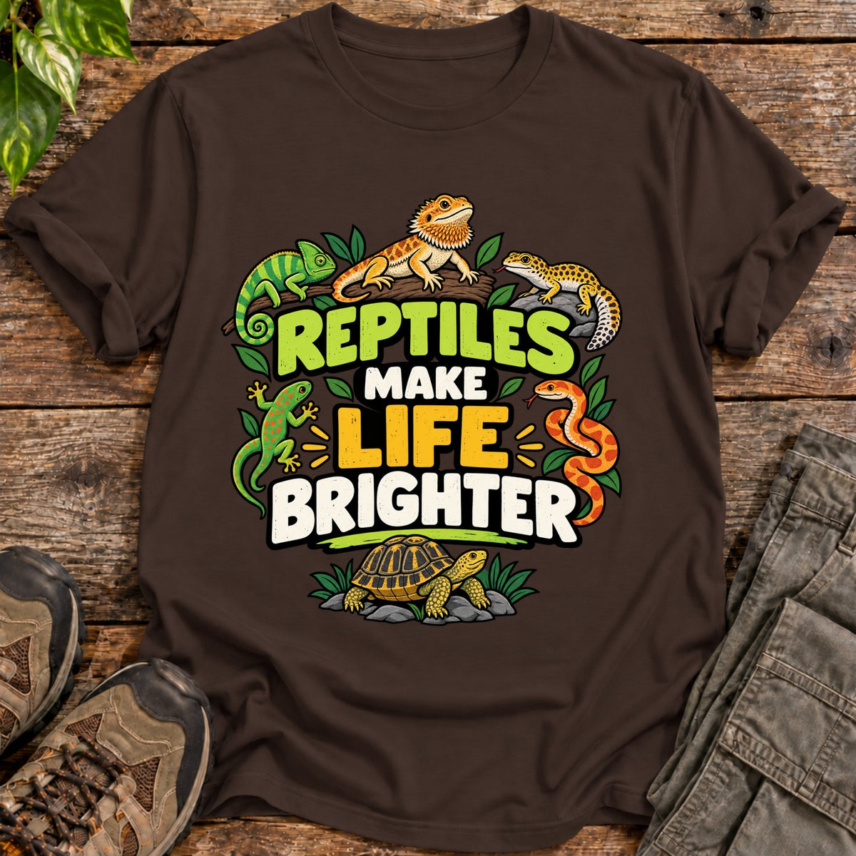 Reptiles Make Life Brighter T-Shirt - Dark Chocolate