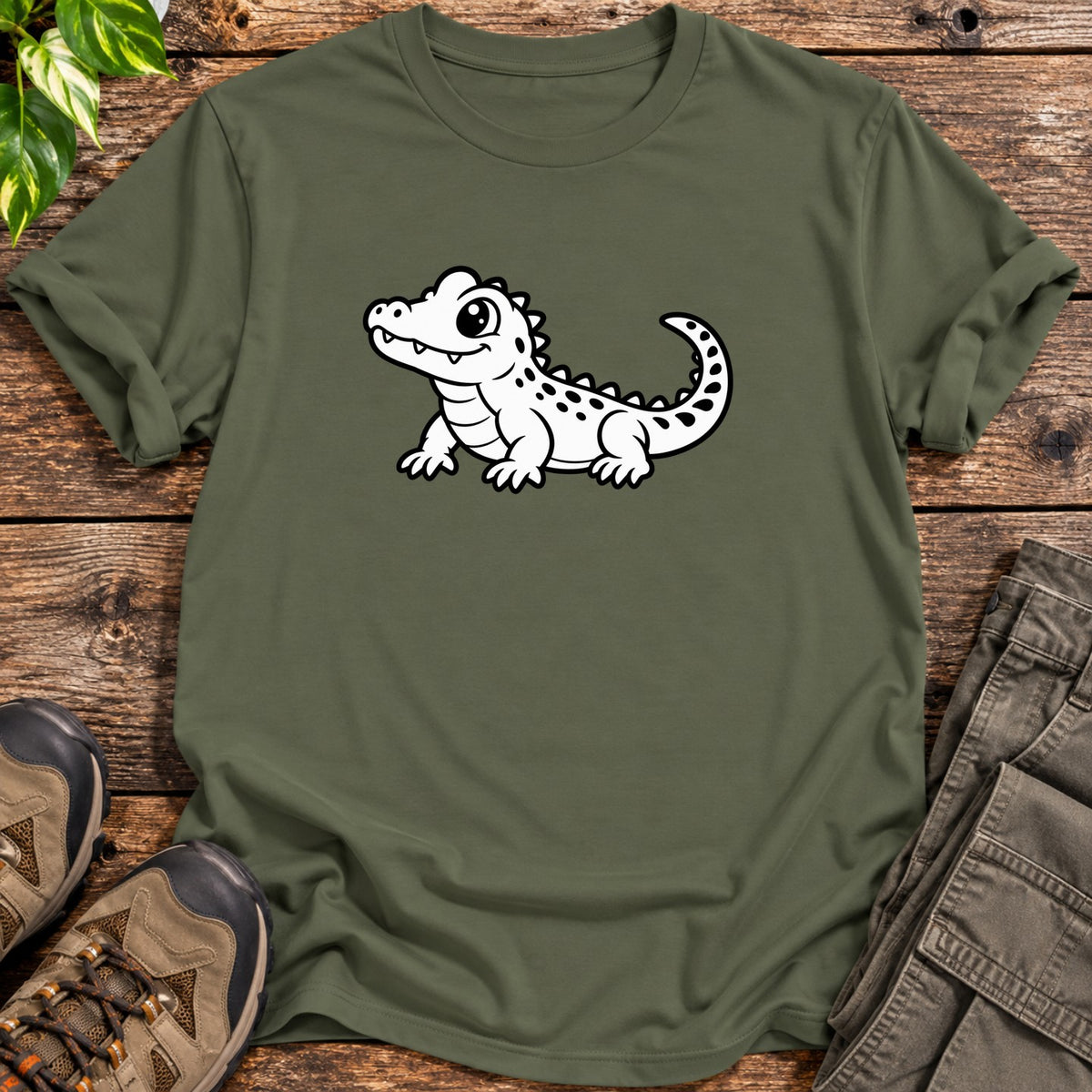 Cute Crocodile T-Shirt - Military Green