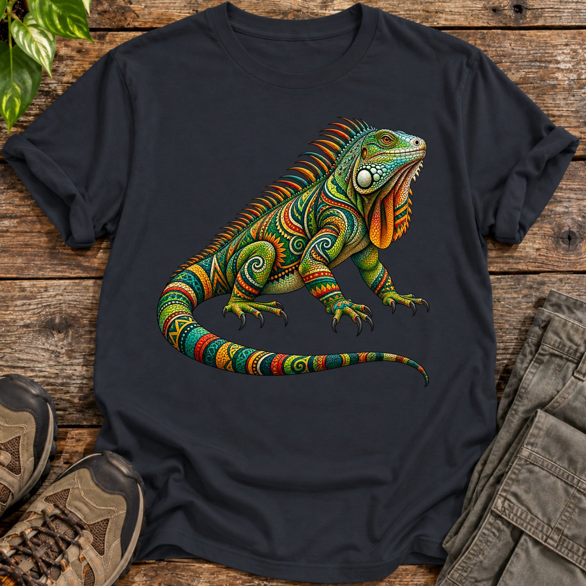 Tribal Spirit Iguana T-Shirt - Black