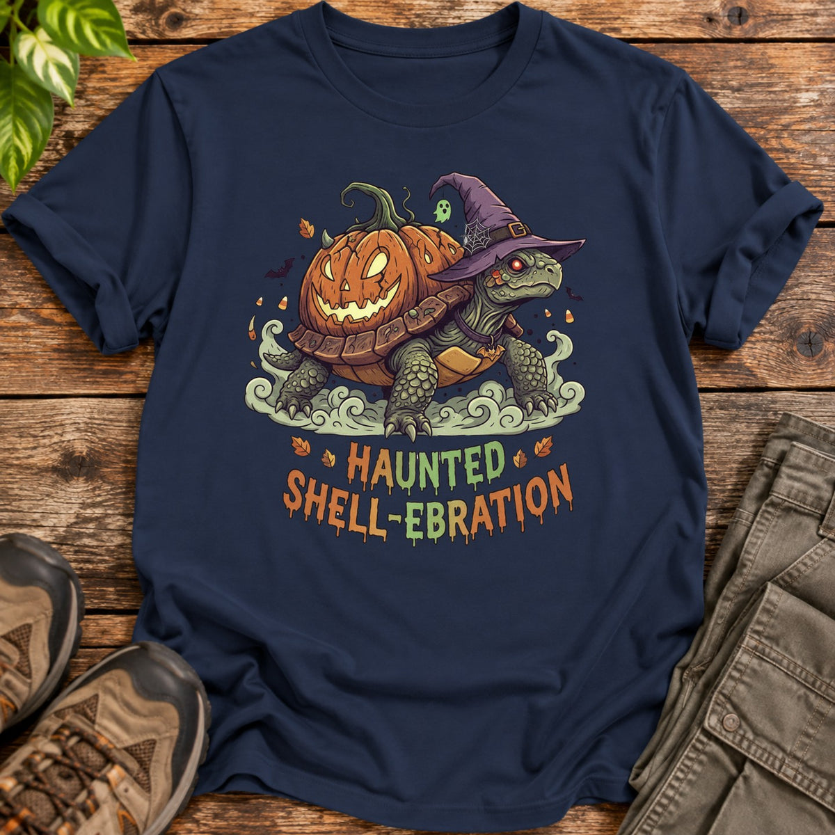 Haunted Shell Ebration Halloween Tortoise T-Shirt - Navy