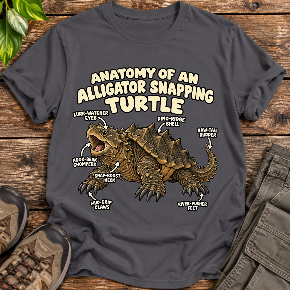 Snapping Turtle Anatomy T-Shirt - Charcoal