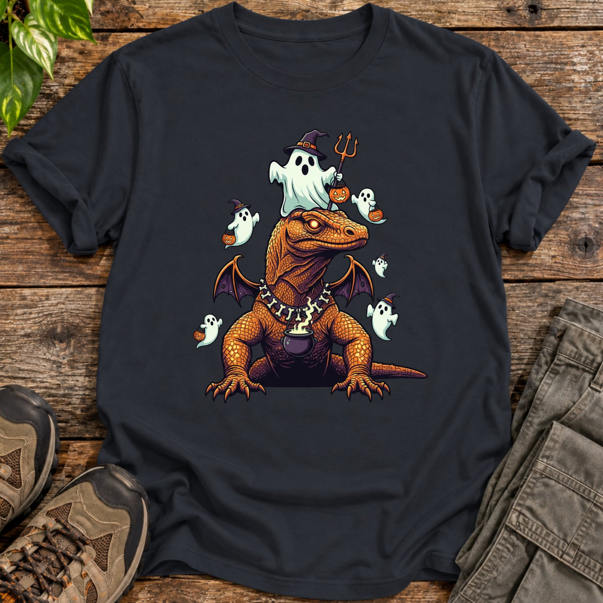 Halloween Komodo Dragon Ghost Parade T-Shirt - Black