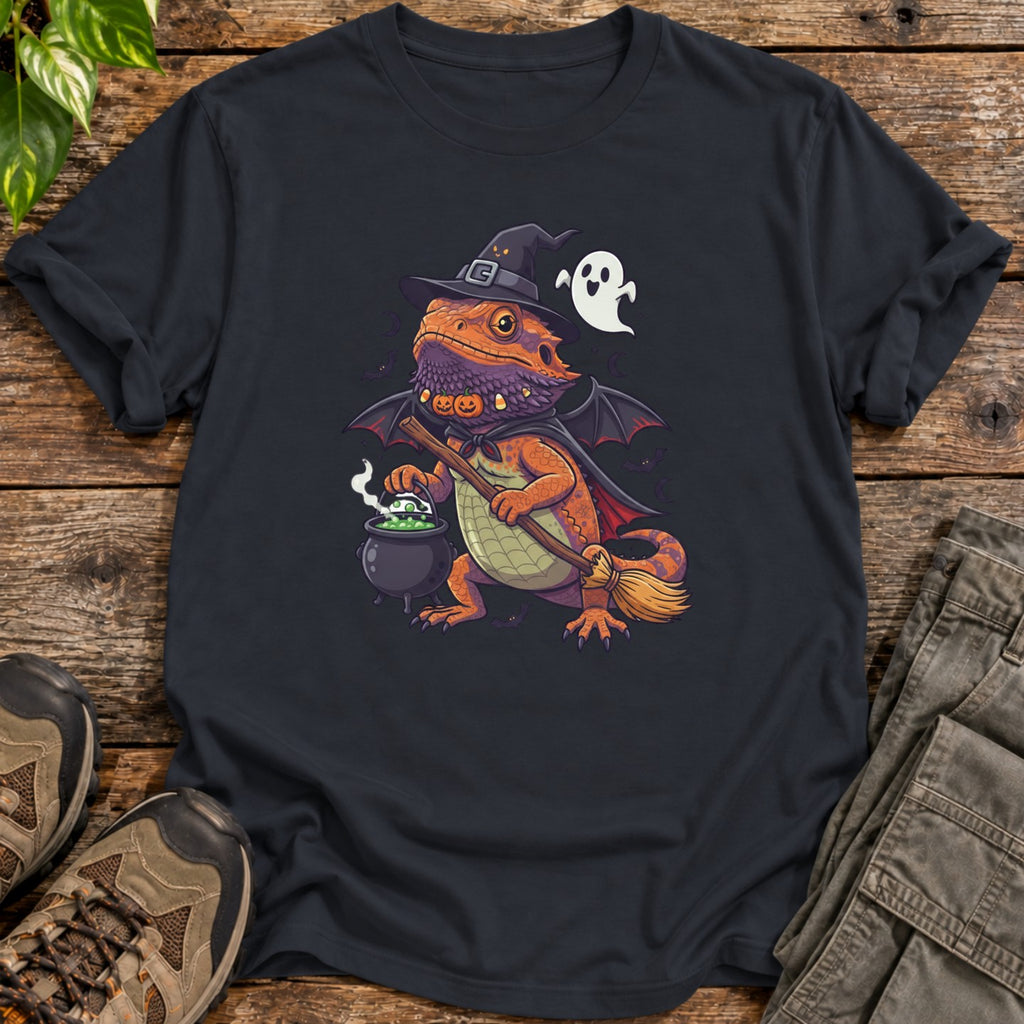 Spooky Witch Bearded Dragon Halloween T-Shirt - Black