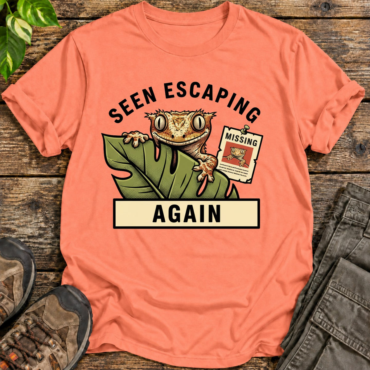 Escaping Crested Gecko T-Shirt - Heather Orange