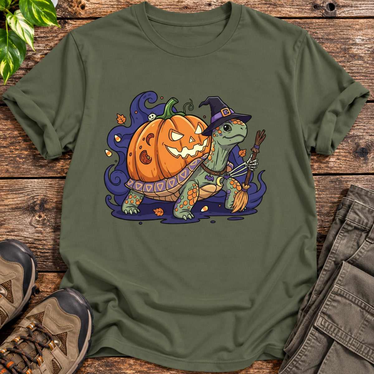 Jack O’ Lantern Halloween Tortoise T-Shirt - Military Green